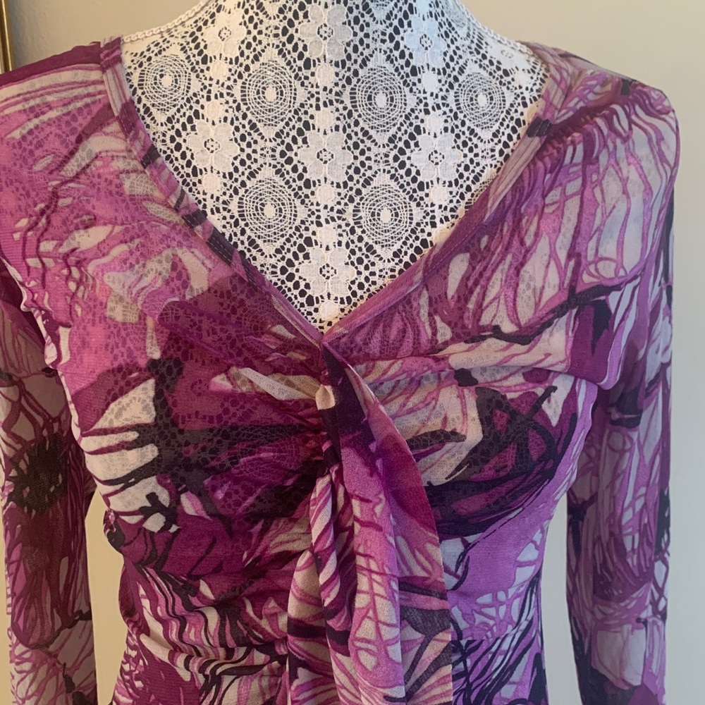 Karen Kane Fuchsia and White Mesh Top